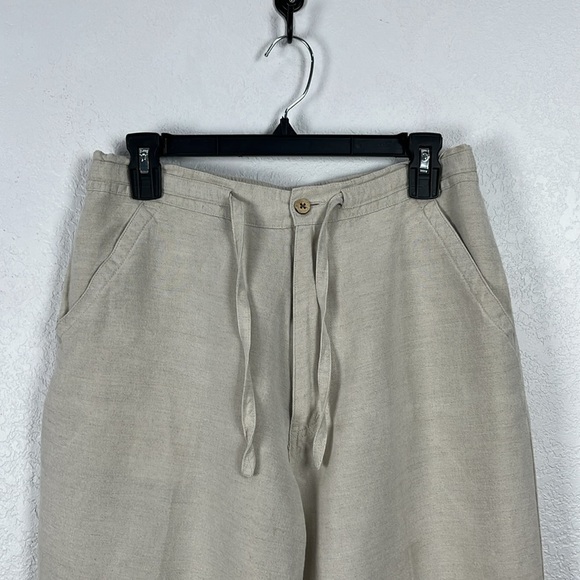Cubavera Lounge Pants Womens Medium Tan Linen Blend Pockets Drawstring Wide Leg - Picture 6 of 8